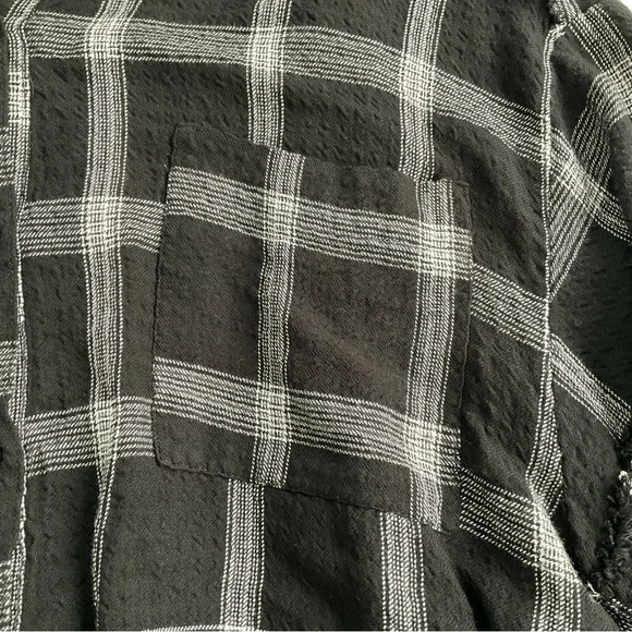 Vintage Havana Dress S Black White Plaid Puff Sleeve Raw HemTie Waist Oversized - Picture 4 of 12